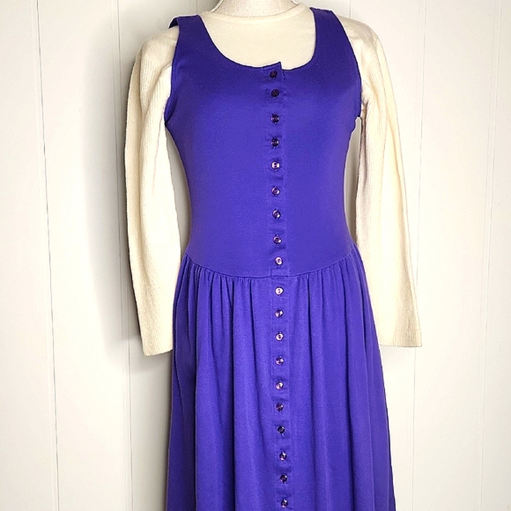 Vintage Champagne West Jersey knit full button-down front purple jumper dress